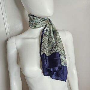 Glentex Made In Japan 100% Silk Geometric Blue And Teal Womens Scarf